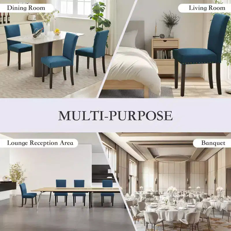Set di sedie da pranzo imbottite in lino (Blu / Denim / Grigio) – Set da 4 o 6