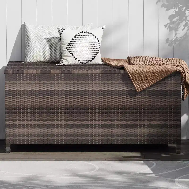 Cesta portaoggetti da esterno in rattan PE Marrone / Grigio con ruote – 473 L, 1 persona