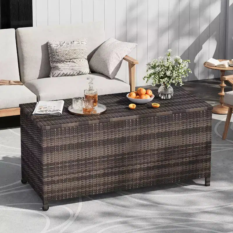 Cesta portaoggetti da esterno in rattan PE Marrone / Grigio con ruote – 473 L, 1 persona