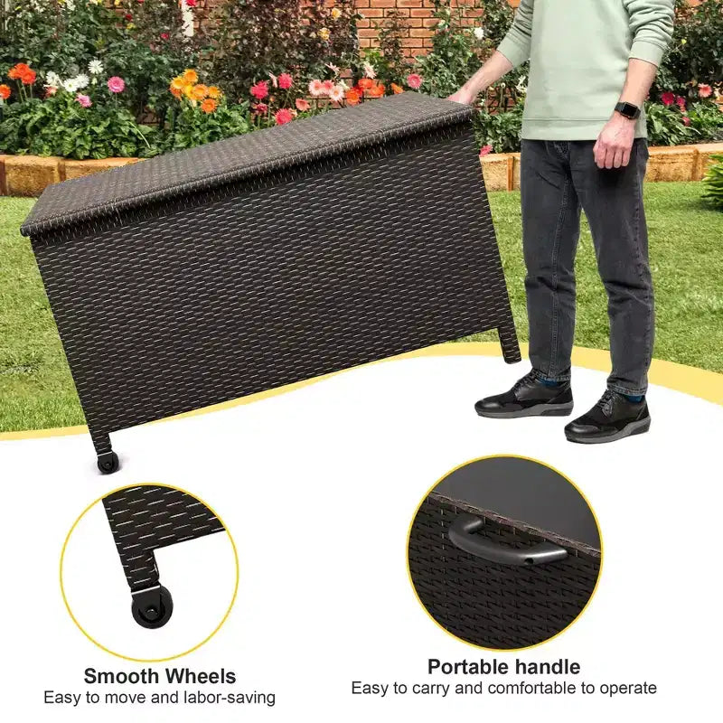 Cesta portaoggetti da esterno in rattan PE Marrone / Grigio con ruote – 473 L, 1 persona