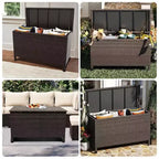 COZONY Outdoor Storage Deck Box with Wheels, Waterproof PE Rattan Patio Storage Box, Large Garden Storage Container for Patio Poolside Backyard