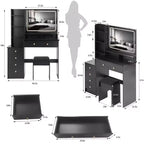 Toeletta Nera Irregolare a 2 Posti con Specchio a LED e Mobiletto Laterale