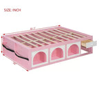 Letto a Piattaforma con Libreria sulla Pediera, Mobiletto a LED e Cassetto Contenitore – Rosa/Bianco o Bianco/Naturale – Matrimoniale/Queen – 1 Persona