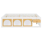 Letto a Piattaforma con Libreria sulla Pediera, Mobiletto a LED e Cassetto Contenitore – Rosa/Bianco o Bianco/Naturale – Matrimoniale/Queen – 1 Persona