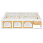 Letto a Piattaforma con Libreria sulla Pediera, Mobiletto a LED e Cassetto Contenitore – Rosa/Bianco o Bianco/Naturale – Matrimoniale/Queen – 1 Persona
