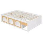 Letto a Piattaforma con Libreria sulla Pediera, Mobiletto a LED e Cassetto Contenitore – Rosa/Bianco o Bianco/Naturale – Matrimoniale/Queen – 1 Persona