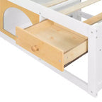 Letto a Piattaforma con Libreria sulla Pediera, Mobiletto a LED e Cassetto Contenitore – Rosa/Bianco o Bianco/Naturale – Matrimoniale/Queen – 1 Persona