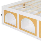 Letto a Piattaforma con Libreria sulla Pediera, Mobiletto a LED e Cassetto Contenitore – Rosa/Bianco o Bianco/Naturale – Matrimoniale/Queen – 1 Persona