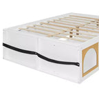 Letto a Piattaforma con Libreria sulla Pediera, Mobiletto a LED e Cassetto Contenitore – Rosa/Bianco o Bianco/Naturale – Matrimoniale/Queen – 1 Persona
