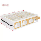 Letto a Piattaforma con Libreria sulla Pediera, Mobiletto a LED e Cassetto Contenitore – Rosa/Bianco o Bianco/Naturale – Matrimoniale/Queen – 1 Persona