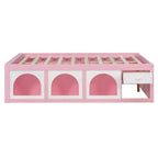 Letto a Piattaforma con Libreria sulla Pediera, Mobiletto a LED e Cassetto Contenitore – Rosa/Bianco o Bianco/Naturale – Matrimoniale/Queen – 1 Persona