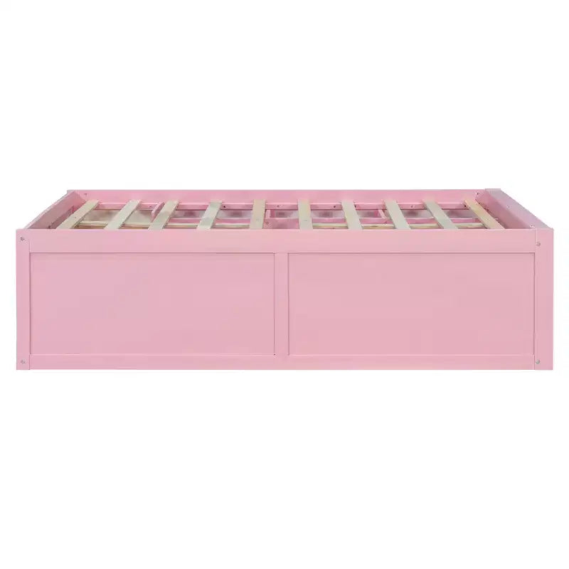 Letto a Piattaforma con Libreria sulla Pediera, Mobiletto a LED e Cassetto Contenitore – Rosa/Bianco o Bianco/Naturale – Matrimoniale/Queen – 1 Persona