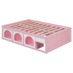 Letto a Piattaforma con Libreria sulla Pediera, Mobiletto a LED e Cassetto Contenitore – Rosa/Bianco o Bianco/Naturale – Matrimoniale/Queen – 1 Persona