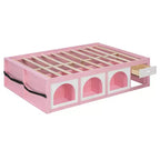 Letto a Piattaforma con Libreria sulla Pediera, Mobiletto a LED e Cassetto Contenitore – Rosa/Bianco o Bianco/Naturale – Matrimoniale/Queen – 1 Persona