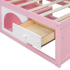 Letto a Piattaforma con Libreria sulla Pediera, Mobiletto a LED e Cassetto Contenitore – Rosa/Bianco o Bianco/Naturale – Matrimoniale/Queen – 1 Persona