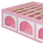 Letto a Piattaforma con Libreria sulla Pediera, Mobiletto a LED e Cassetto Contenitore – Rosa/Bianco o Bianco/Naturale – Matrimoniale/Queen – 1 Persona