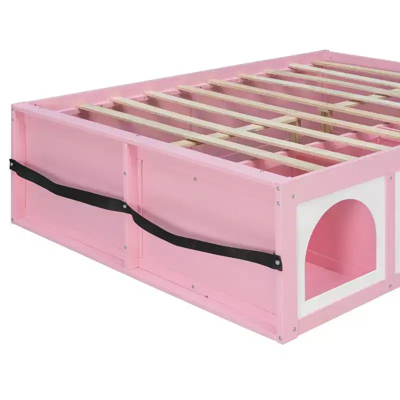 Letto a Piattaforma con Libreria sulla Pediera, Mobiletto a LED e Cassetto Contenitore – Rosa/Bianco o Bianco/Naturale – Matrimoniale/Queen – 1 Persona