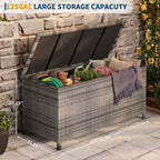 Cassapanca Contenitore da Esterno in Rattan Marrone/Grigio con Ruote – 125 o 185 Galloni, Spostabile da 1 Persona