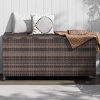 Cassapanca Contenitore da Esterno in Rattan Marrone/Grigio con Ruote – 125 o 185 Galloni, Spostabile da 1 Persona