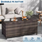 Cassapanca Contenitore da Esterno in Rattan Marrone/Grigio con Ruote – 125 o 185 Galloni, Spostabile da 1 Persona