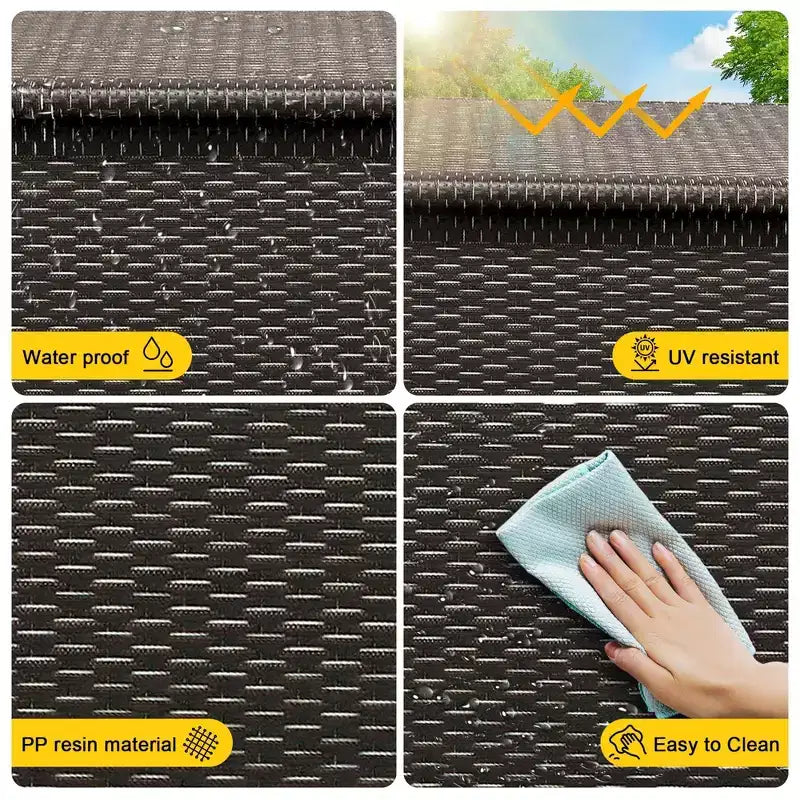 Cassapanca Contenitore da Esterno in Rattan Marrone/Grigio con Ruote – 125 o 185 Galloni, Spostabile da 1 Persona