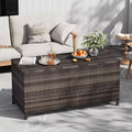 Acekool Rattan Deck Storage Box with Wheels, PP Lid and Zip Liner, for Patio Pool Yard