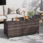 Acekool Rattan Deck Storage Box with Wheels, PP Lid and Zip Liner, for Patio Pool Yard