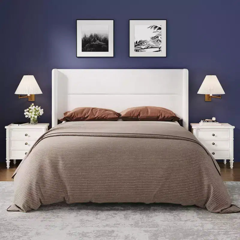 Letto con testiera ad ali imbottita in velluto nero/bianco/grigio – Matrimoniale / Queen / King, 1–2 persone