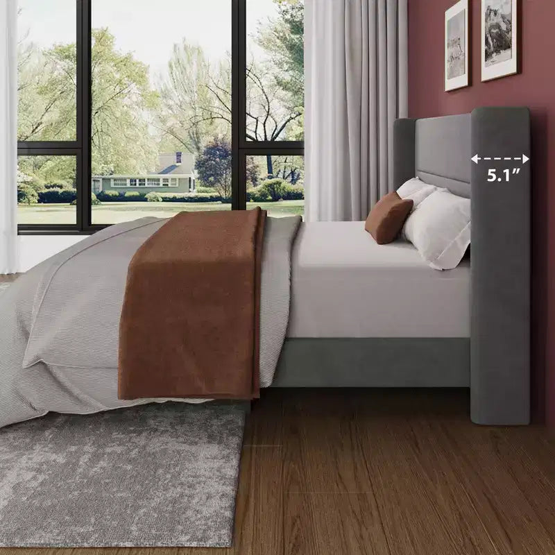 Letto con testiera ad ali imbottita in velluto nero/bianco/grigio – Matrimoniale / Queen / King, 1–2 persone