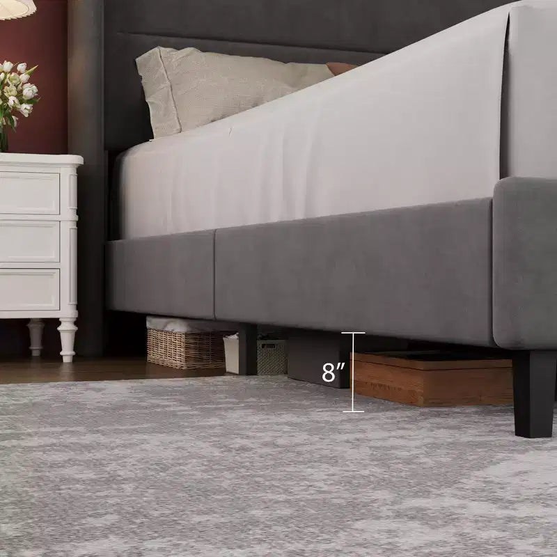 Letto con testiera ad ali imbottita in velluto nero/bianco/grigio – Matrimoniale / Queen / King, 1–2 persone