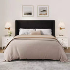 Letto con testiera ad ali imbottita in velluto nero/bianco/grigio – Matrimoniale / Queen / King, 1–2 persone