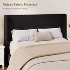 Letto con testiera ad ali imbottita in velluto nero/bianco/grigio – Matrimoniale / Queen / King, 1–2 persone