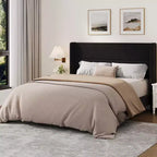 Coolmee Velvet Upholstered Platform Bed Frame with Tufted Wingback Headboard Sturdy Wood Slats No Box Spring Needed Easy Assembly