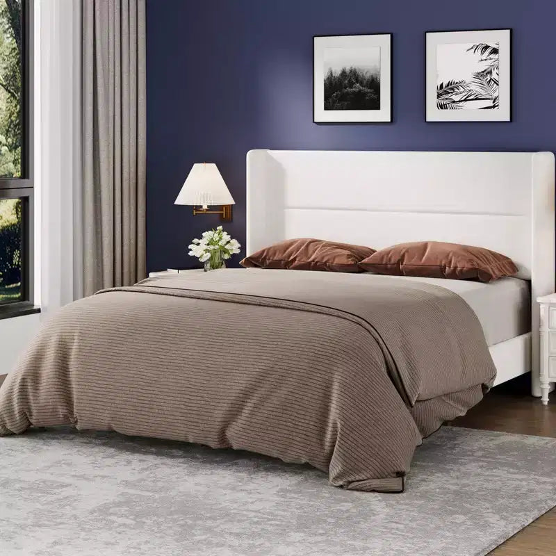 Letto con testiera ad ali imbottita in velluto nero/bianco/grigio – Matrimoniale / Queen / King, 1–2 persone