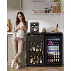 Mobile Bar Moderno Nero con Anta in Vetro, Luci LED e Prese Elettriche – 1 Unità