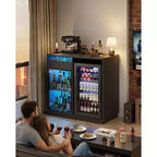 Mobile Bar Moderno Nero con Anta in Vetro, Luci LED e Prese Elettriche – 1 Unità