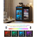 Mobile Bar Moderno Nero con Anta in Vetro, Luci LED e Prese Elettriche – 1 Unità