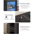 Mobile Bar Moderno Nero con Anta in Vetro, Luci LED e Prese Elettriche – 1 Unità