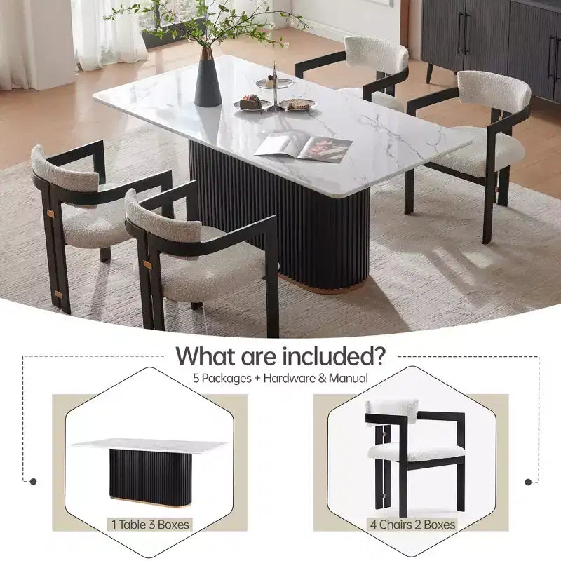 Set Tavolo da Pranzo Bianco – Sedie Imbottite, 4 o 6 Posti