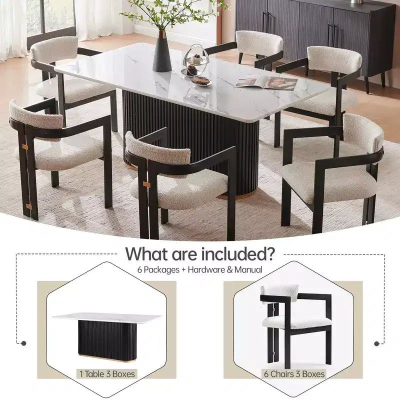 Set Tavolo da Pranzo Bianco – Sedie Imbottite, 4 o 6 Posti