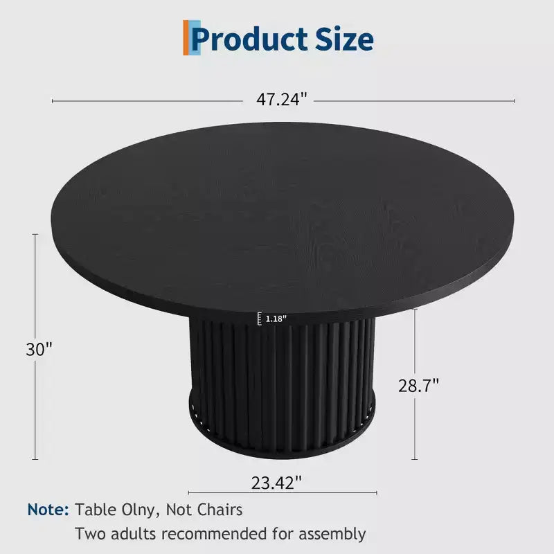 Tavolo da pranzo rotondo nero per 4 persone, base a piedistallo ondulata, 119 cm