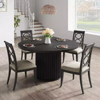 Tavolo da pranzo rotondo nero per 4 persone, base a piedistallo ondulata, 119 cm