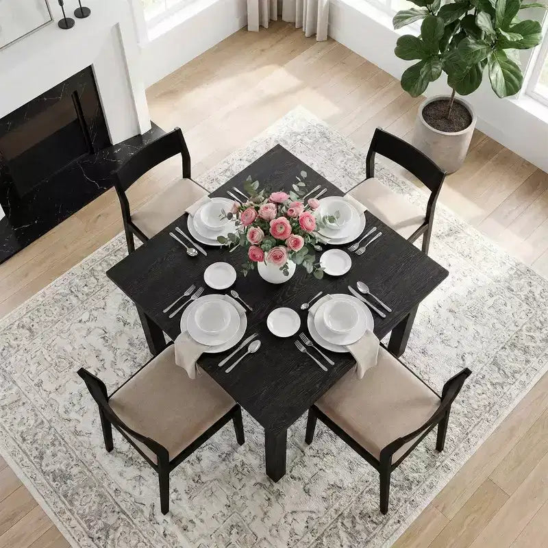 Tavolo da pranzo rettangolare nero, 4 posti, piano e struttura in MDF