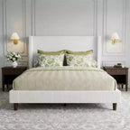 Letto a piattaforma Wingback in velluto a coste Beige / Verde / Grigio – Queen, Adatto per 1–2