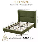 Letto a piattaforma Wingback in velluto a coste Beige / Verde / Grigio – Queen, Adatto per 1–2