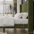 Letto a piattaforma Wingback in velluto a coste Beige / Verde / Grigio – Queen, Adatto per 1–2