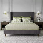 Letto a piattaforma Wingback in velluto a coste Beige / Verde / Grigio – Queen, Adatto per 1–2