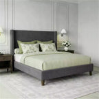 Letto a piattaforma Wingback in velluto a coste Beige / Verde / Grigio – Queen, Adatto per 1–2