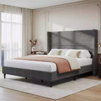 Letto a piattaforma Wingback in velluto a coste Beige / Verde / Grigio – Queen, Adatto per 1–2