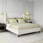 Letto a piattaforma Wingback in velluto a coste Beige / Verde / Grigio – Queen, Adatto per 1–2